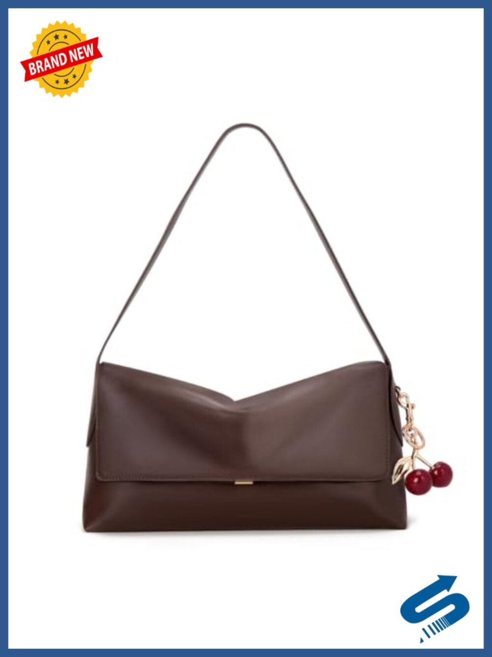 Large Hobo Shoulder Bag Faux Leather Women's Cherry Charm Handbag